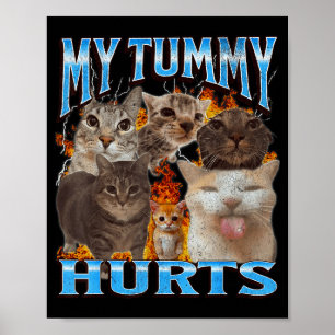 My Tummy Hurts Funny Cat Meme Bootleg Graphic  Poster