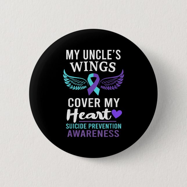 My Uncle's Wings Cover Heart Suicide Awareness Rib 6 Cm Round Badge (Front)
