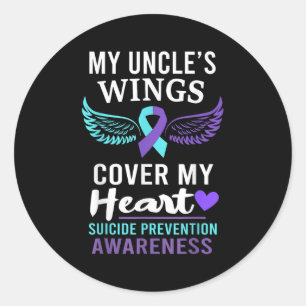 My Uncle's Wings Cover Heart Suicide Awareness Rib Classic Round Sticker