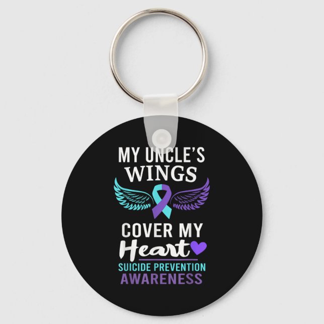 My Uncle's Wings Cover Heart Suicide Awareness Rib Key Ring (Front)