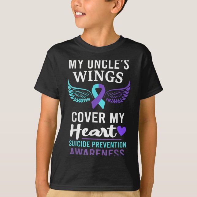 My Uncle's Wings Cover Heart Suicide Awareness Rib T-Shirt (Front)
