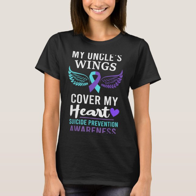 My Uncle's Wings Cover Heart Suicide Awareness Rib T-Shirt (Front)