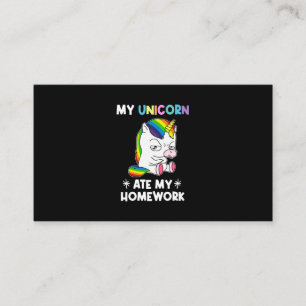 My Unicorn Ate My Homework Funny Back To School.pn Business Card