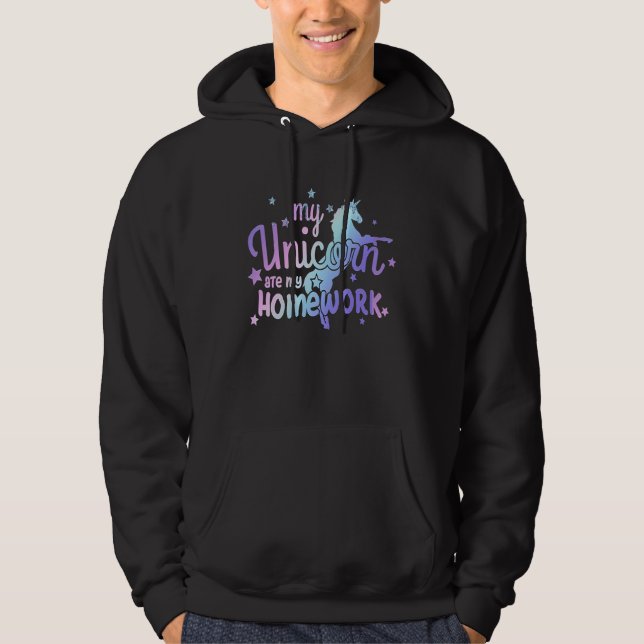 My Unicorn Ate My Homework  Girls School Purple Om Hoodie (Front)