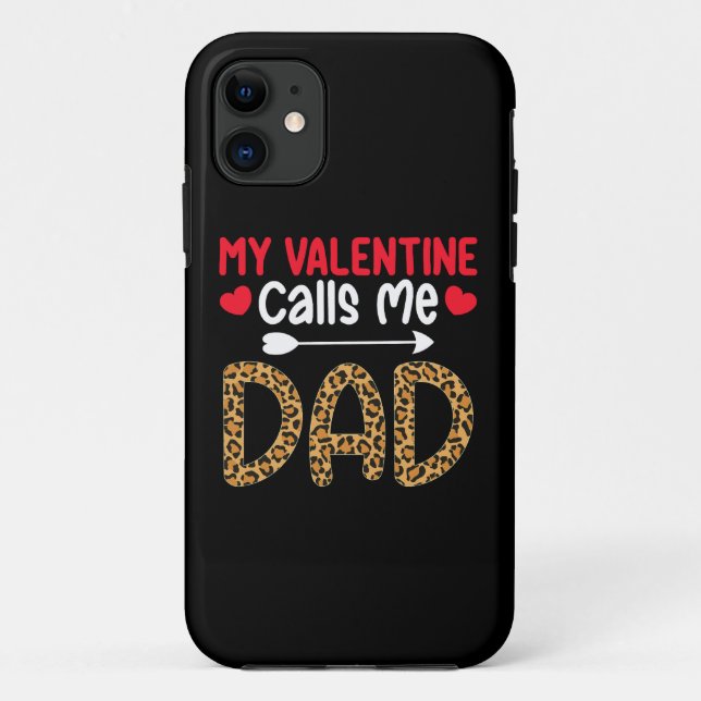 My Valentine Calls Me Dad Leopard Buffalo Plaid Case-Mate iPhone Case (Back)