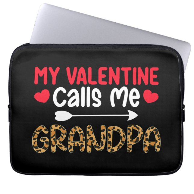 My Valentine Calls Me Grandpa Leopard Buffalo Laptop Sleeve (Front)