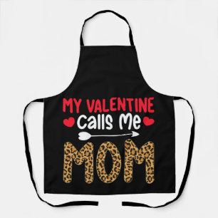 My Valentine Calls Me Mum Leopard Buffalo Plaid Apron