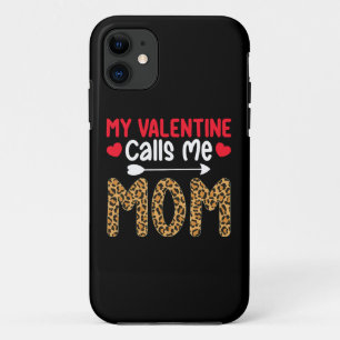 My Valentine Calls Me Mum Leopard Buffalo Plaid iPhone 11 Case