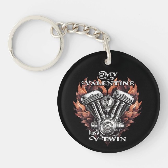 My Valentine has a V-Twin, Biker Key Ring (Front)