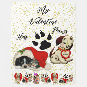 My Valentine Has Paws Charming Cute Pet Dog Lovers Fleece Blanket