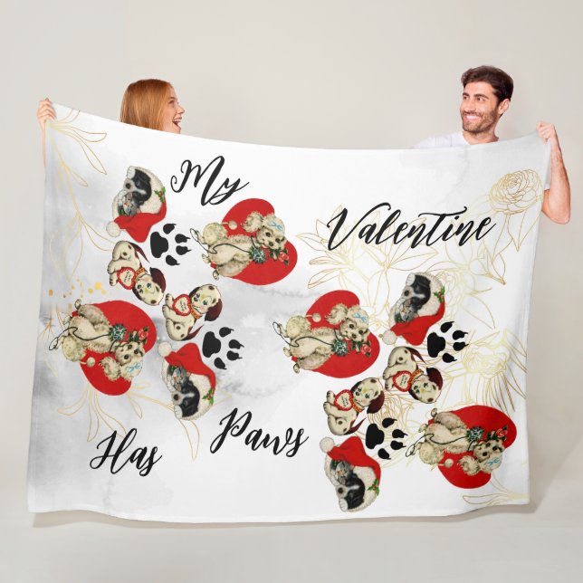 My Valentine Has Paws Charming Cute Pet Lovers Fleece Blanket (In Situ)