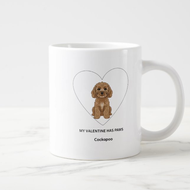 My Valentine Has Paws Cockapoo Personalise  Large Coffee Mug (Right)