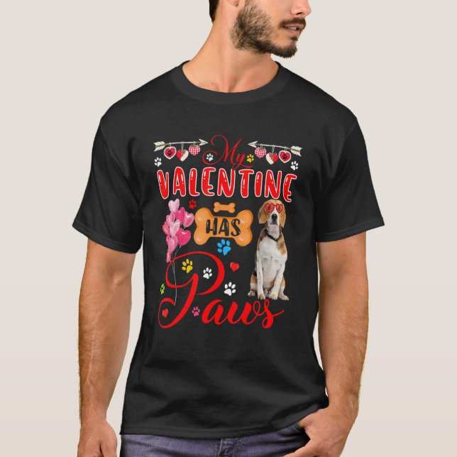 My Valentine Has Paws Cute Beagle Sunglasses Heart T-Shirt (Front)