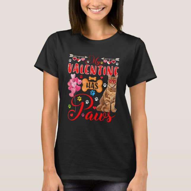 My Valentine Has Paws Cute Maine Coon Cat Sunglass T-Shirt (Front)