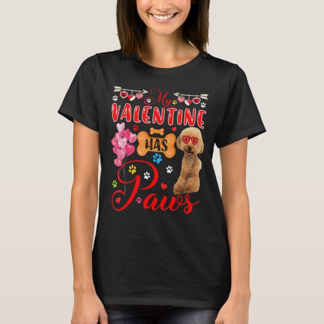 My Valentine Has Paws Cute Maltipoo Sunglasses Hea T-Shirt (Front)
