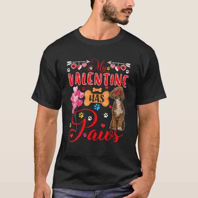 My Valentine Has Paws Cute Poodle Sunglasses Heart T-Shirt (Front)