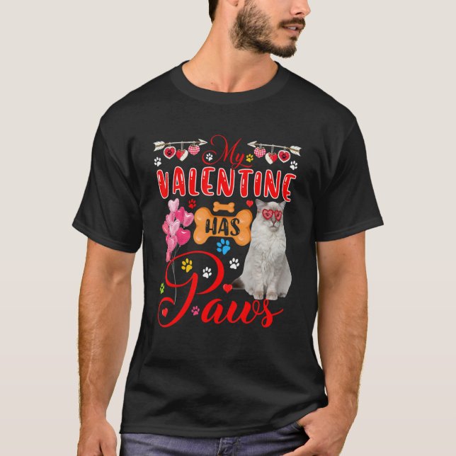 My Valentine Has Paws Cute Ragdoll Cat Sunglasses  T-Shirt (Front)