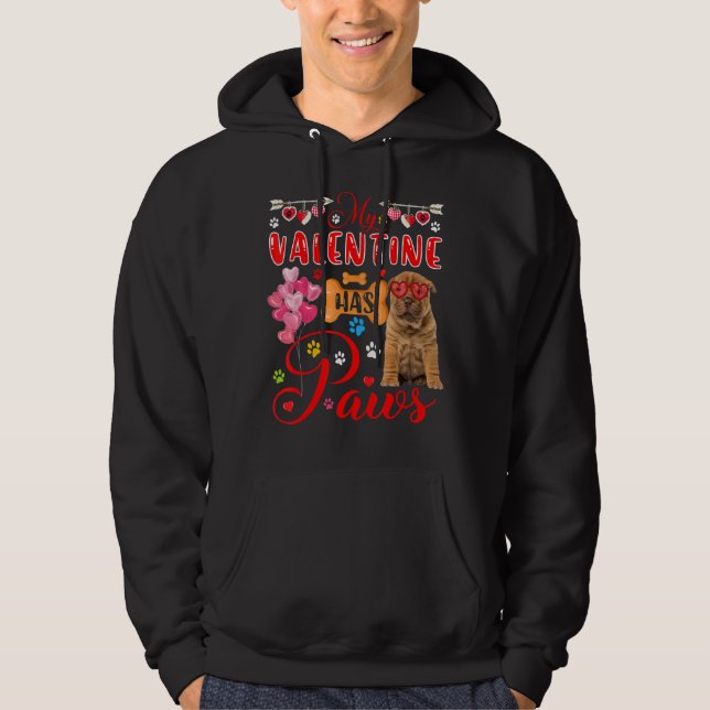 My Valentine Has Paws Cute Shar Pei Sunglasses Hea Hoodie (Front)