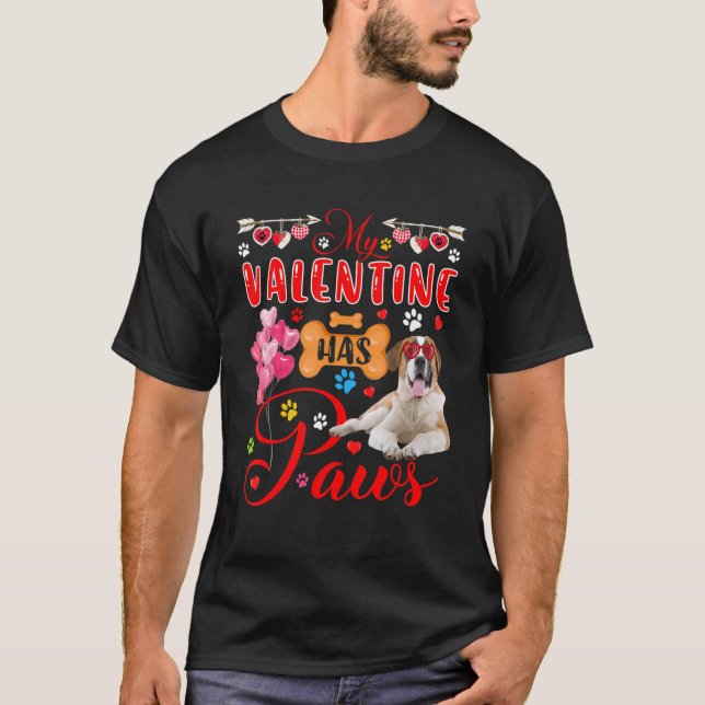 My Valentine Has Paws Cute St Bernard Sunglasses H T-Shirt (Front)