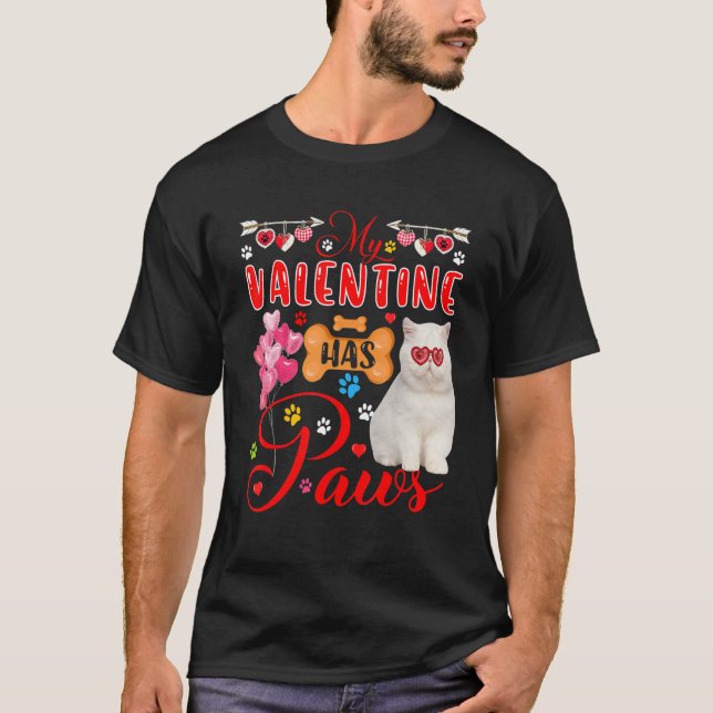 My Valentine Has Paws Exotic Shorthair Cat Sunglas T-Shirt (Front)