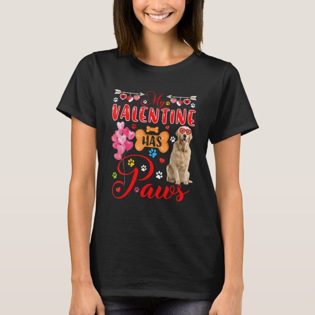 My Valentine Has Paws Golden Retriever Sunglasses  T-Shirt (Front)