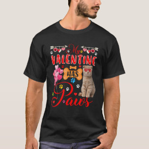 My Valentine Has Paws Scottish Fold Cat Sunglasses T-Shirt