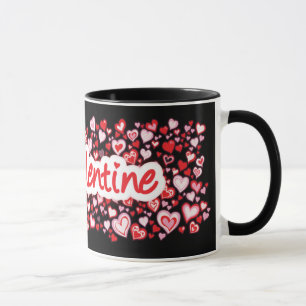 "My Valentine" hearts red pink black mug