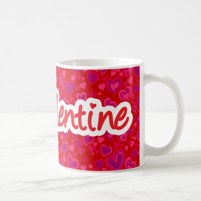 "My Valentine" hearts red pink purple mug (Right)