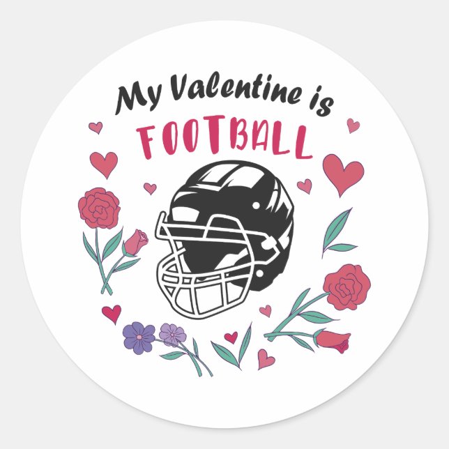 My Valentine is Football Business Card Classic Round Sticker (Front)