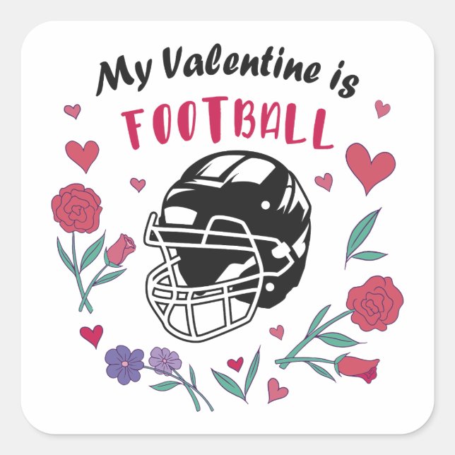 My Valentine is Football Business Card Square Sticker (Front)