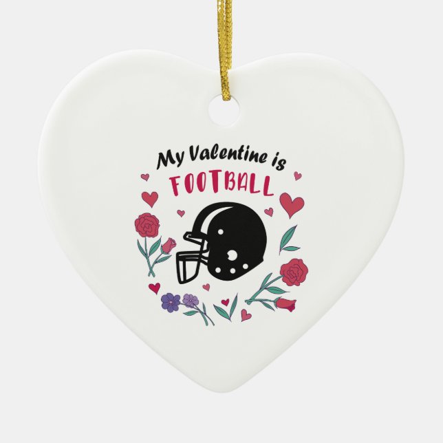 My Valentine is Football Invitation Postcard Ceramic Tree Decoration (Front)