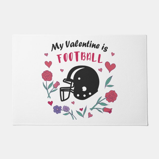 My Valentine is Football Invitation Postcard Doormat (Front)