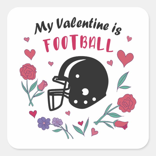 My Valentine is Football Invitation Postcard Square Sticker (Front)