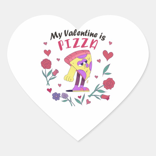 My Valentine is Pizza Invitation Button Heart Sticker (Front)