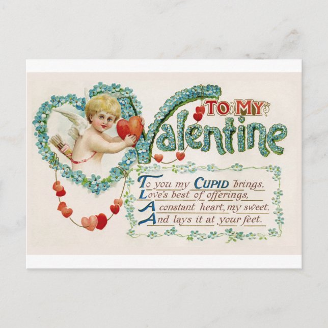 My Valentine Love Cherub Vintage Postcard (Front)