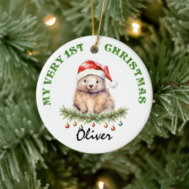 My Very 1st Christmas Aussie Wombat with Name Ceramic Tree Decoration (Tree)