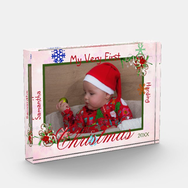 My Very First Christmas Baby Girl Personalised Photo Block (Left)
