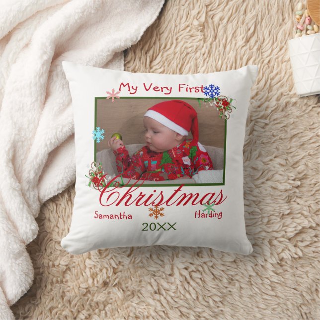My Very First Christmas Baby Photo Personalised Cushion (Blanket)