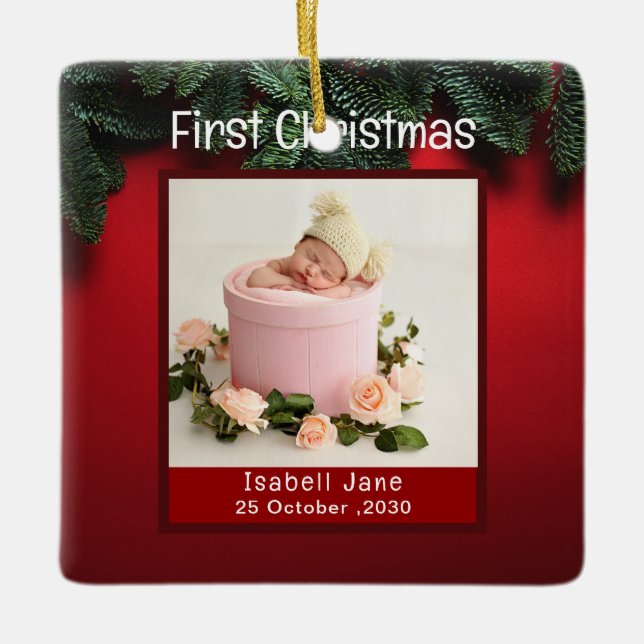 My Very First Christmas Personalised Name Photo Ceramic Ornament (Front)