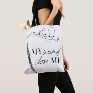 My Wand Chose Me Flute Black & White Quote Tote Bag