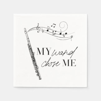My Wand Chose Me Flute Black & White Typography Napkin