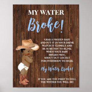 My Water Broke AA Cowboy Baby Shower Game Sign