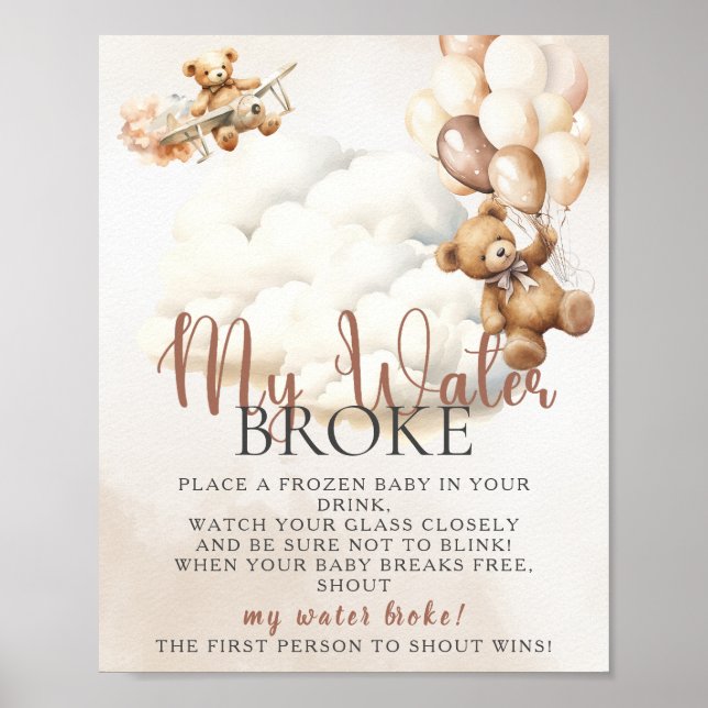 MY WATER BROKE Baby Shower Game We Can Bearly Wait Poster (Front)