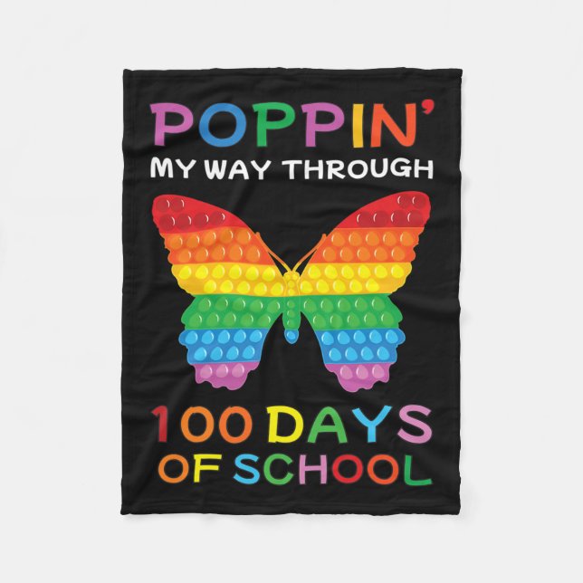 My Way Through 100 Days Of School Butterfly Girls  Fleece Blanket (Front)