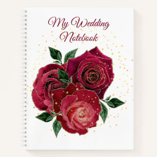 My Wedding Notebook Gold and Red Roses