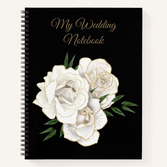 My Wedding Notebook Gold and White Roses (Front)