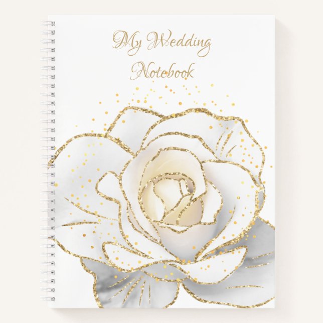 My Wedding Notebook Gold and White Roses (Front)