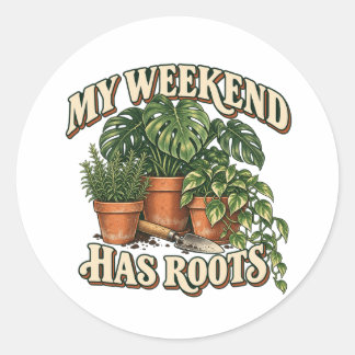 My Weekend Has Roots Retro Houseplants Classic Round Sticker