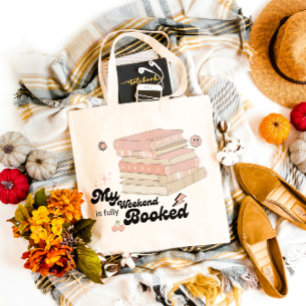 My Weekend is Fully Booked Cute Pink Books Groovy Tote Bag