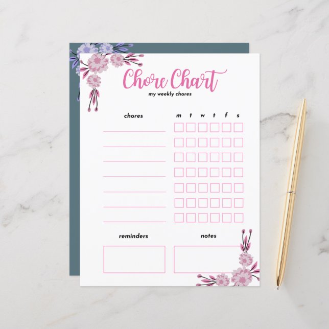 My Weekly Chore Chart - Double Sided Floral (Front/Back In Situ)